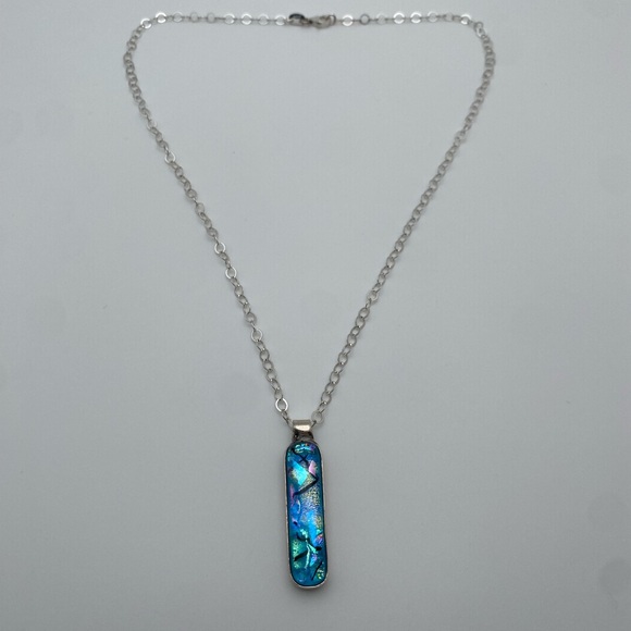 925 Sterling Silver Dichroic Glass Pendant Necklace - Picture 2 of 5